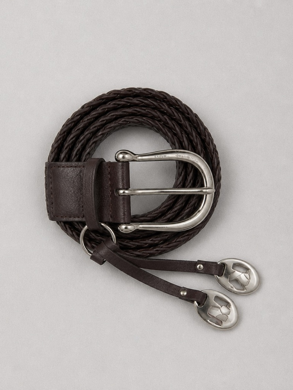 Michael Michael Kors brown braided wide belt with silvertone buckle and charm XL